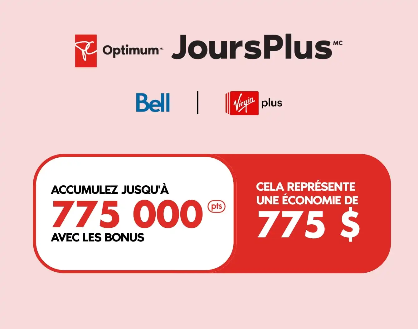 Une carte de fidélité Moredays avec 775 000 points PC Optimum et les logos Moredays, Bell et Virgin Plus.