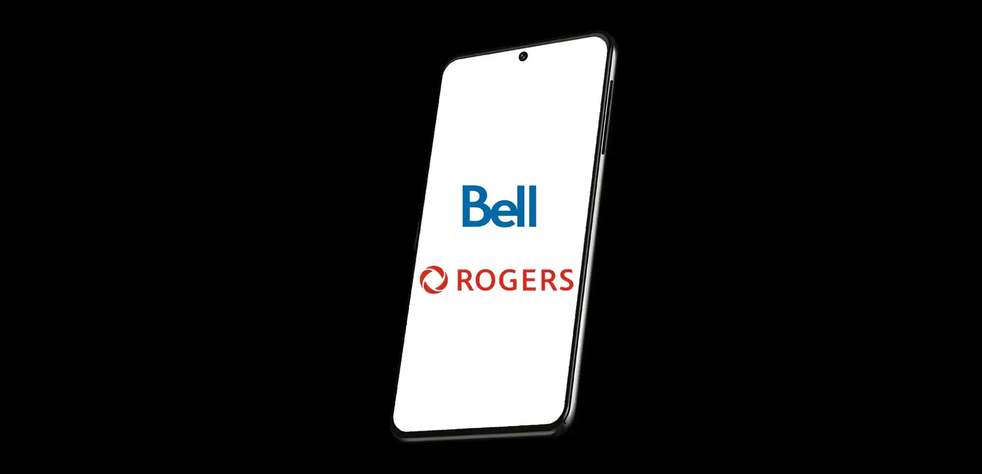 Un téléphone avec un écran blanc affichant les logos de Rogers et Bell