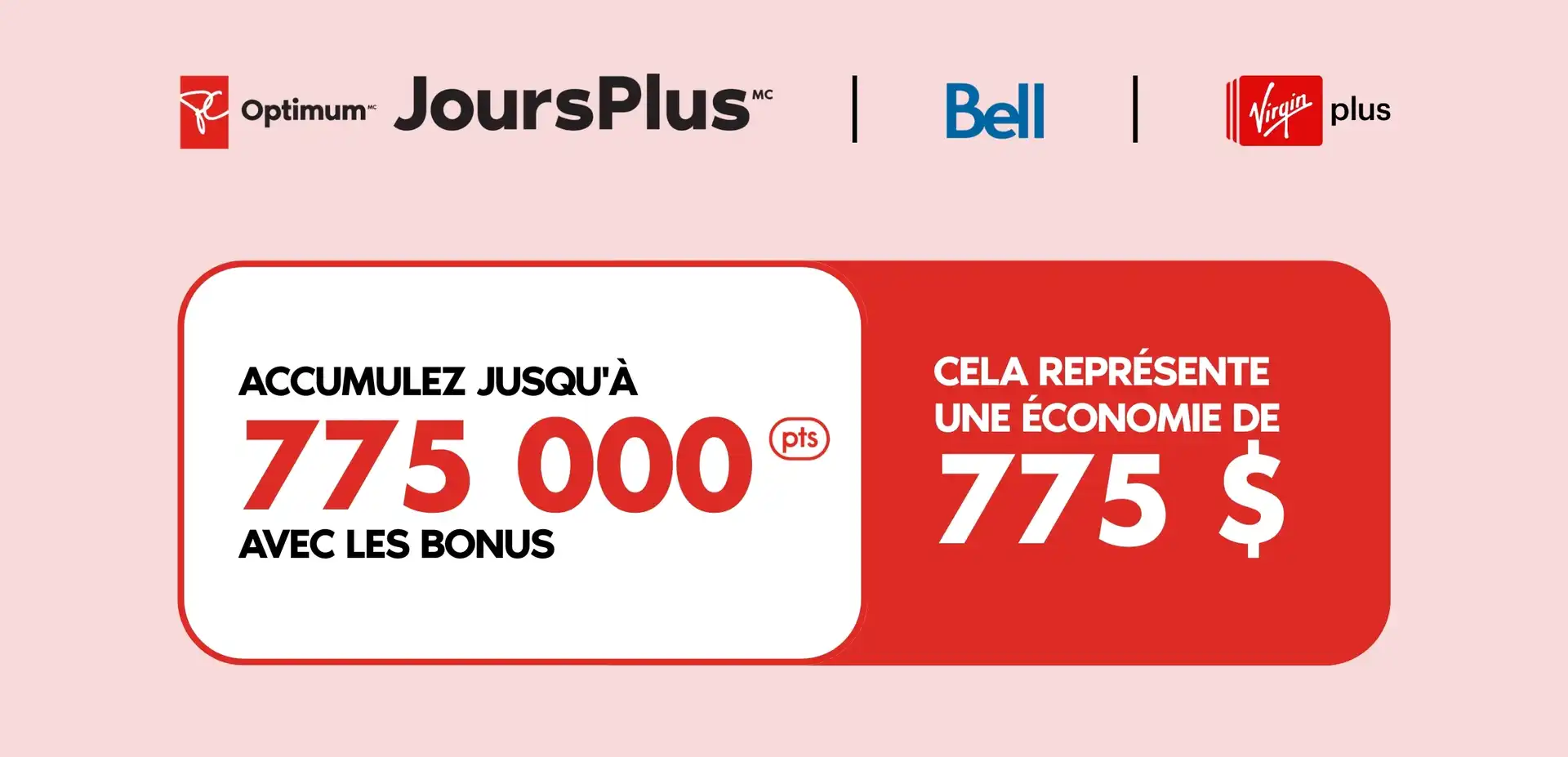 Une carte de fidélité Moredays avec 775 000 points PC Optimum et les logos Moredays, Bell et Virgin Plus.