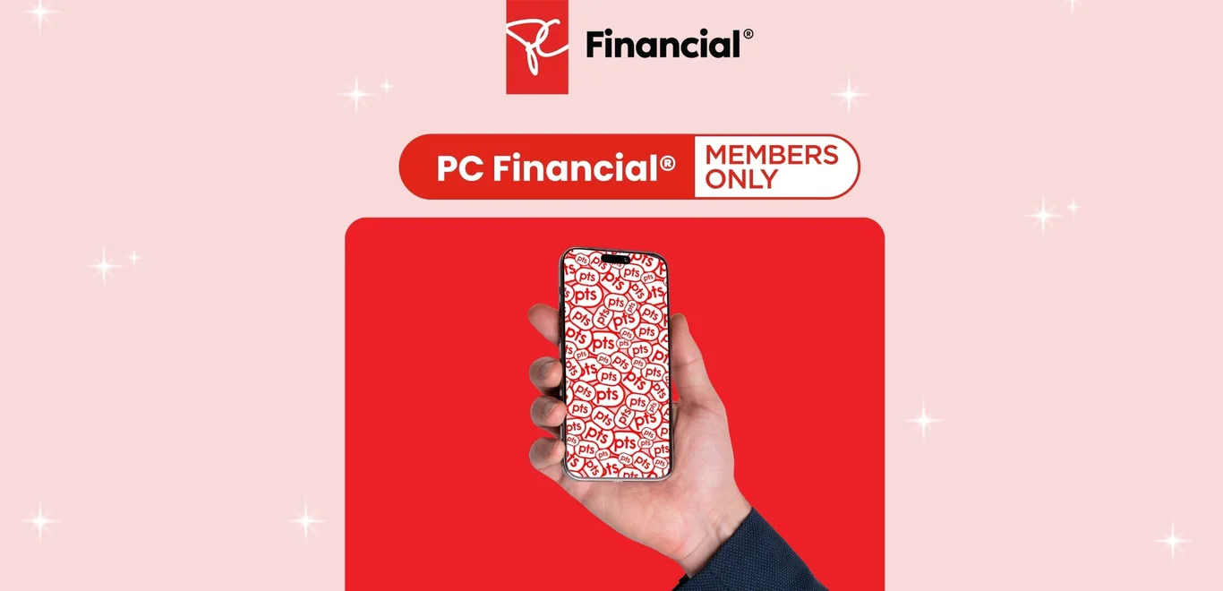 A hand holds a phone displaying an image of a man scrolling on his phone against a red rectangle on a light pink background.
